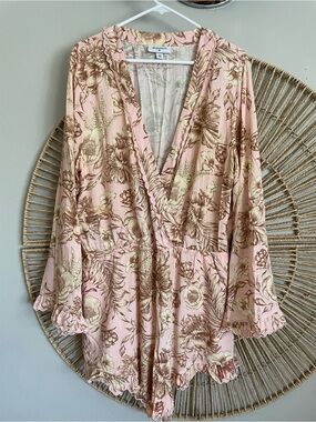 Agua Bendita Pink & Ivory Wrap Romper Size XL NWOT